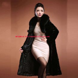 Otoño Invierno nuevo abrigo de mujer con imitación y abrigo entero de visón, cuello de piel de zorro, longitud media, talla grande 237008