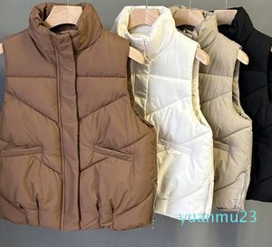 Automne/hiver nouveaux vêtements de yoga veste en coton gilet manteau femmes col montant petit parfum sans manches vêtements d'extérieur manteau en coton débardeur LLuSame Style