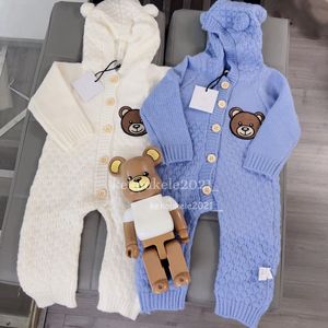 Automne hiver nouveau-né bébé garçons filles ours oreille tricot barboteuse à capuche pull à manches longues tricoté combinaison tenue