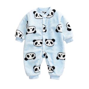 Automne hiver nouveau-né bébé fille vêtements panda imprimer bébé garçon barboteuse chaud infantile bébé garçon fille doux polaire bobysuit pyjamas G1221