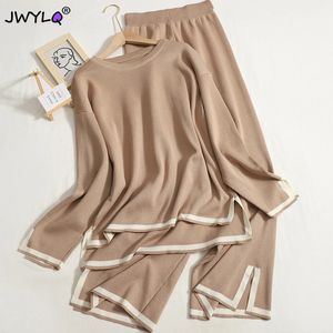 AUTOMNE HIVER O LICK LONG LONG SIDE SLIT PULOVER SWEATHIGHIGHE PANTAGE LIGNE LEG TWO PIEURS Femmes Casual Tracksuit 240418