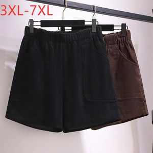 Herfst winter plus size shorts voor vrouwen grote casual zwarte wide been corduroy katoen dik 3xl 4xl 5xl 6xl 7xl 240411