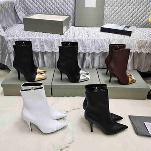 Autumn Winter Punted Teen Side Zipper Boots Designer Zwart Leather Shoes Boots Fashionable Comfortabele Hoge Heel Gold Silver Grootte 35-43
