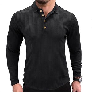 Polo à manches longues pour hommes, couleur unie, décontracté, sport, revers, chemises 2024, automne et hiver