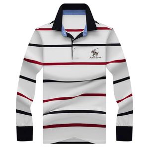 Automne hiver polo haute qualité marque coton hommes polo à manches longues décontracté rayé chemise polo hommes vêtements 240301