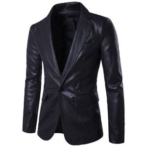 Otoño Invierno PU traje de cuero nuevo Color sólido Slim Fit moda hombres chaquetas X307