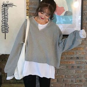 Automne Hiver Puff Sleeve Sweat-shirt Femmes Casual Plus Taille O Cou Vêtements Pull Mode Coréen Dames Tops 11777 210508