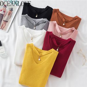 Herfst Winter Pullovers Hol Preading Solid Sweaters Women All Match Sweet 7 Colors Suiner Mujer Tops 17515 210415