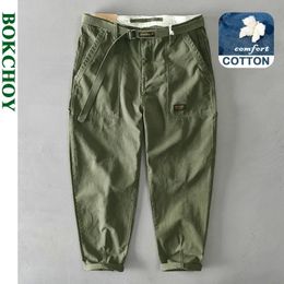Automne hiver pur coton hommes Cargo pantalon Style coréen mâle décontracté ceinture ample taille moyenne coupe ajustée crayon pantalon GAZ329 Z378 240219
