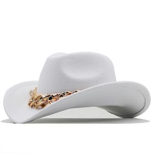 Herfst winter retro gerolde rand ketting fedora hoed vrouwen partij bruiloft jazz vilt dop mannen brede rand zon bescherming cowboy hoed