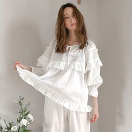 Automne Hiver Sexy Pyjama Long Vêtements De Nuit Lingerie Blanc Coton Pyjamas Femmes Casual Vêtements De Nuit Chaud Pijima Adulte Loungewear Pjima Y200708