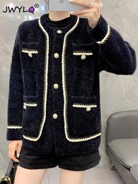 Automne hiver court vison polaire pulls manteaux mode coréenne épais à manches longues simple boutonnage femmes vêtements haut 231222
