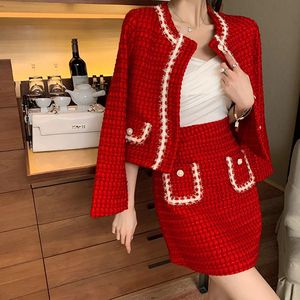 Automne Winter Small Fragrance Jacket Fashion Costumes Femmes Tempérament Tweed Coat Jirt Two Piece Set Sweet Clothing 240425