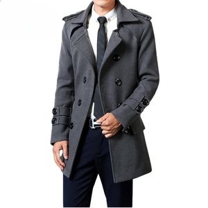 Automne hiver solide Trench manteaux hommes manteau mode Double boutonnage coupe-vent veste avec ceinture revers pardessus Parka 240122