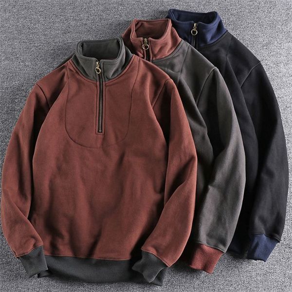 Otoño Invierno Sudaderas Americano Cuello De Pie Media Cremallera Suéter De Los Hombres Jersey De Moda Felpa Engrosada Contraste Casual TOPS L-XXXXL