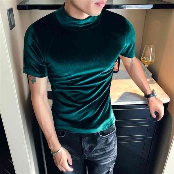 Herfst Winter T-shirt Mannen Mode Coltrui Streetwear Heren T-s Korte Mouw Hoge Kwaliteit Fluwelen Tee Homme 3XL 210716