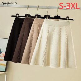 Mini jupes tricotées épaisses pour femmes, ligne a douce, taille haute, élasticité, Style Preppy, automne hiver, 240201