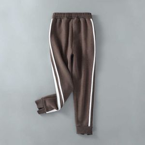 Automne Hiver Épaissir Pantalon De Fourrure Pour Femmes Split Lâche Casual Sport Joggers Épissé Stripe 210531