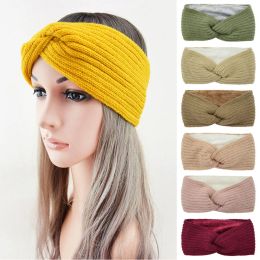 Automne hiver épaissir tricot laine large bandeau pour femmes en peluche doublé bandeau Turban bandeaux garder au chaud femme chauffe-oreilles