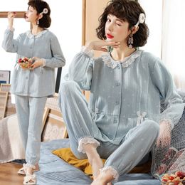 Herfst Winter Thicken Warm Katoen Moederschap Nursing Pyjama Suits Borstvoeding Nachtkleding Kleding voor zwangere vrouwen Zwangerschap LJ201120