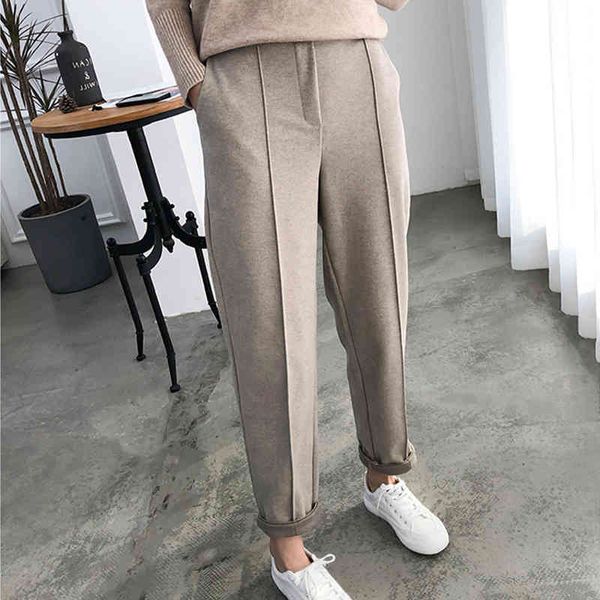 Otoño Invierno Espesar Mujeres Pantalones Harem 3XL 4XL Pantalones de lana de talla grande Pantalones de lápiz de trabajo femenino Pantalones sueltos ocasionales Mujeres E145 210426