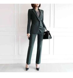Herfst Winter Thicken Dames Pant Pak Notched Blazer Jasje Pant Office Wear Women Suits Föhn Sets 210515