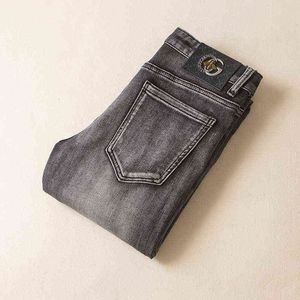 Jeans gris épais pour hommes, Leggings Slim élastiques à la mode, automne hiver 2022