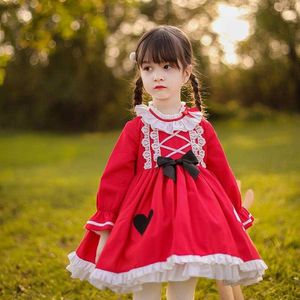 Automne Hiver Toddler Filles Espagnol Rouge À Manches Longues Robes Enfants Espagne Lotia Robes De Bal Bébé Année De Noël Vêtements 210615