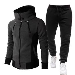 Autunno Inverno Tuta da uomo Abiti Casual High Callor Felpa con cappuccio + Pant Abbigliamento sportivo Uomo Warm Zipper Felpe / giacca Set due pezzi 211222