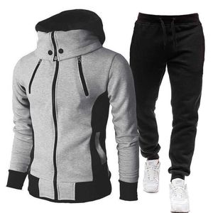 Automne Hiver Survêtement Hommes Costumes Casual Hoodies Chaud Zip Up Sweats Deux Pièces Ensembles Veste + Pantalon Homme Outfit Plus La Taille S-4XL 211006