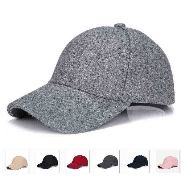 Otoño Invierno Unisex Lana Fieltro Gorras de béisbol Color sólido Casquette Chapeau Trilby Trucker Hat para hombres mujeres G221018