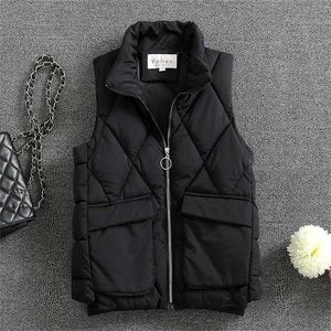 Automne hiver gilets pour femmes fermeture éclair col montant femme sans manches doudoune noir gilet vêtements d'extérieur gilet manteaux 211123