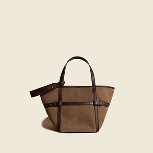 Herfst-winter vintage leren Tote Bucket Bag Koeienhuid gevlochten scrub schoudertas met hoge capaciteit BRUIN