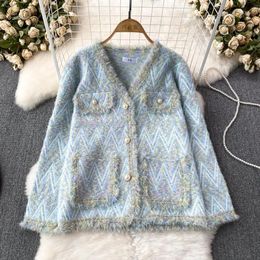 Automne hiver Vintage Tweed veste manteau femmes coréen petit parfum épais laine recadrée manteaux élégant court vêtements d'extérieur 240112