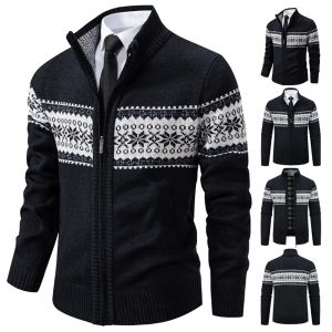 Cardigan chaud en polaire pour homme, veste avec fermeture éclair, coupe cintrée, tricoté, épais, pull de noël, automne et hiver