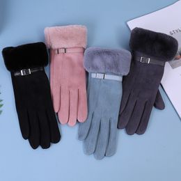 Autumn Winter Warm Gloves Women's Fleece and Thick Suede Gloves Outdoor Cycling Touch Screen Gloves 2248
