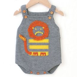 Herfst Winter Warm Little Lion Jumpsuits Kleding Mouwloze Solid Knit Trui Rompertjes voor Kinderen Baby Meisjes Jongens 210429