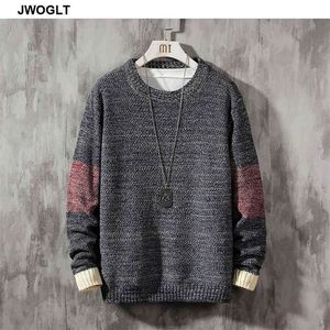 Otoño invierno cálido hombres moda suéter casual oneck estilos coreanos patchwork punto jersey 4xl 5xl 210412