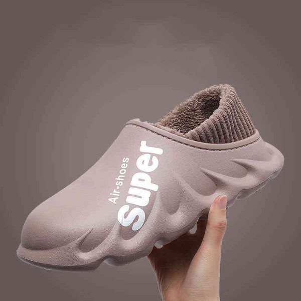 Automne hiver chaud en peluche Super Air chaussures Style japonais maison pantoufles hommes 2021 nouveau sans lacet imperméable unisexe coton bottes de neige