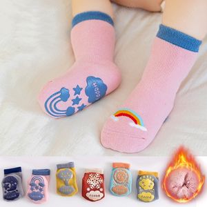 Automne hiver chaud épais bébé chaussette dessin animé print élastique nouveau-né girl garçon chaussettes étage mignon antidérapant antidérapant bébé enfant chaussette