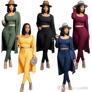 Autumn Winter Women 3pc Thread Pit Pants Outfit Sexy Crop Top Long Sleeve Cape and Leggings Suite