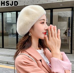 Automne Winter Women Berets French Classic Couleur continue en peluche Mink Cashmere Hat Hiver Chapeaux de tricot chaud Catchon Female 25329479