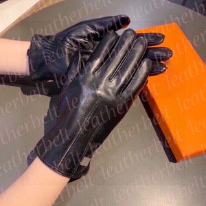 Gants en cachemire pour femmes, mitaines de luxe pour écran tactile, lettres en métal, gants en cuir noir, gants de conduite et de Ski, automne et hiver