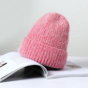 Automne hiver femmes cachemire laine lapin fourrure bonnets chapeau dame fille extérieur froid épais chaud tricoté chapeau Ski Bonnets en gros