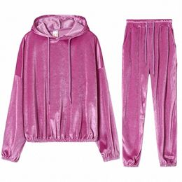 Automne Hiver Vêtements pour femmes Veet Sweat à capuche, Sweats à capuche et pantalons de sport de couleur unie, Survêtement de jogging, 11 couleurs v7Ls #