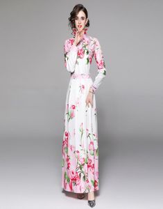 Autumn Winter Women Designer Maxi Dress 2021 Mode Turn Down Collar Resort Retro Floral Pleated Dresses Party Office High Street3758928