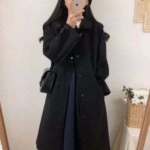 Automne hiver femmes manteau en fausse laine mode coréenne surdimensionné Midi Thicke veste Harajuku solide élégant tous les mélanges d'extérieur 240122