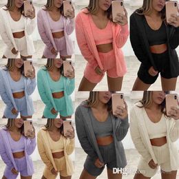 Herfst winter vrouwen huiskleding trainingspakken fluwelen pyjama's slaapkleding lange mouw pluche hoodies vest shorts driedelige set