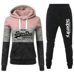 Herfst Winter Vrouwen HoodiesSweatpant 2 Delige Set Warm Windscherm Dubbele Kraag Trainingspak Casual Jogging Vrouw Broek Sets 240115