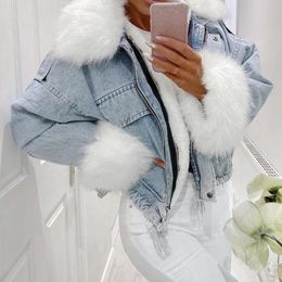 Automne hiver femmes veste manteau chaud fausse fourrure court jean vestes 2020 dames mode grande taille 3xl denim outwear épaissir vêtements